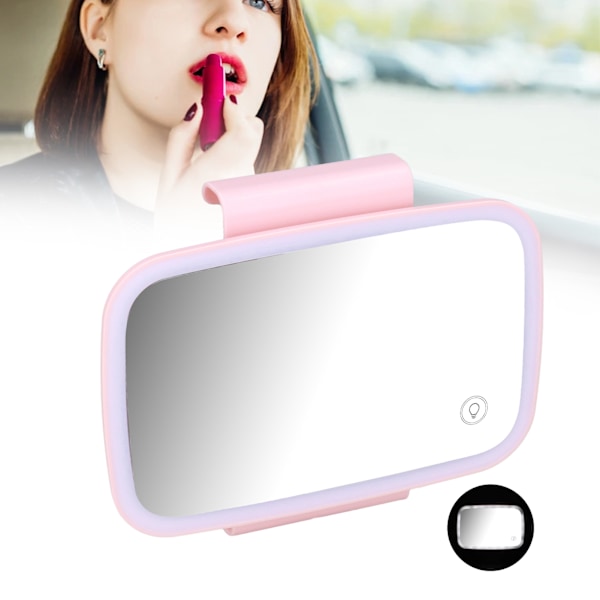 Bilsolskyddsspegel med LED-belysning runtom, pekskärm, plug and play, med infällbart bakre klämma, rosa