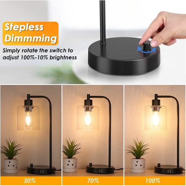 Industriel bordlampe med 2 USB-porte, fuldt trinløs dæmpbar V