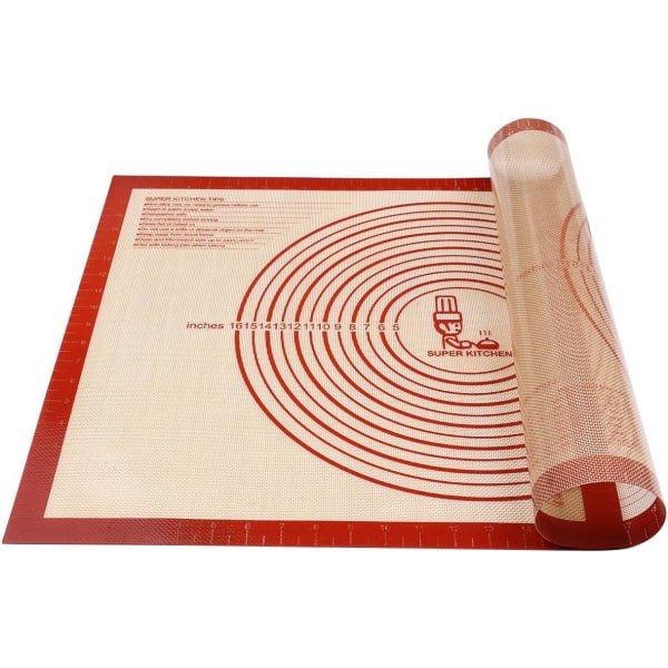 Halkfri silikonbakelsematta med mått 60x40cm för bakmatta, bänkmatta, rullande degmatta, placering/fondant/pajskalsmatta (röd)