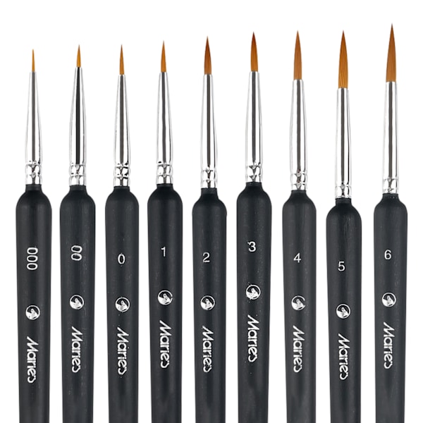 Spissede runde malepenselsett, 9 deler runde spissede spiss sable H