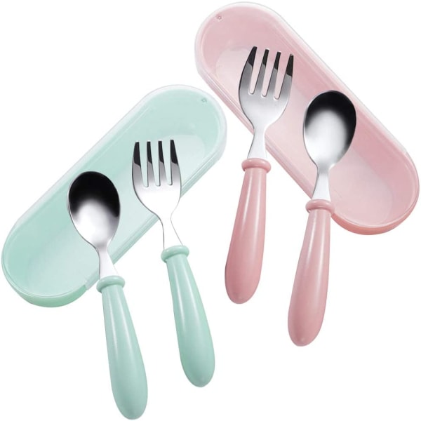 Fork and spoon set, baby tableware, baby feeding spoon, fork,