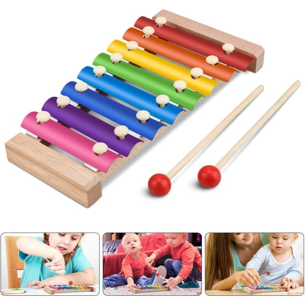 Xylofon til børn, musiklegetøjstrommer percussion, legetøjsxylofon med træklubber, trælegetøj
