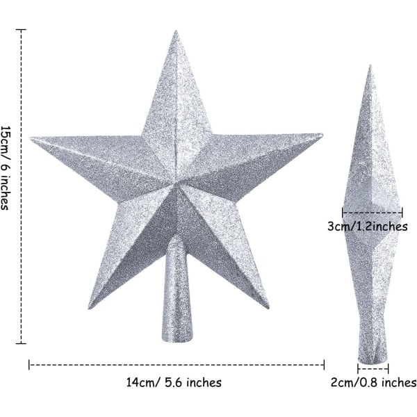 3 stycken 6 tums glittrade julgranstopper Star Treetop för Silver