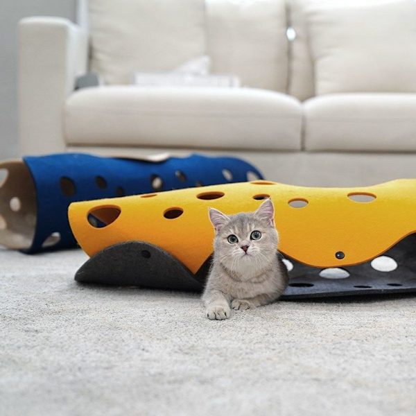 3mm/4mm Tunnel Leke Katt Morsom Katt Leke Filt Pom Splicing Tunnel Deformerbar Kattunge Reir Sammenleggbar Huller Hus Tunnel Interaktivt Kjæledyr Leke (Grå Oransje -