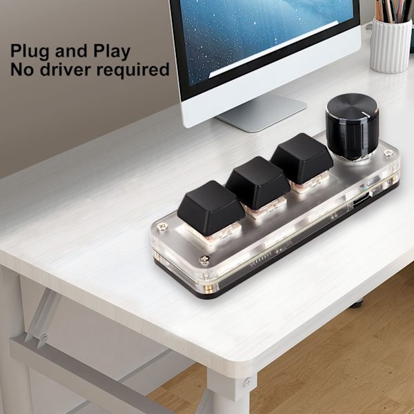 Rød bryter makro-tastatur Plug and Play ergonomisk tilpassede knotter USB Mini-tastatur for stasjonær PC 3 taster 1 knott