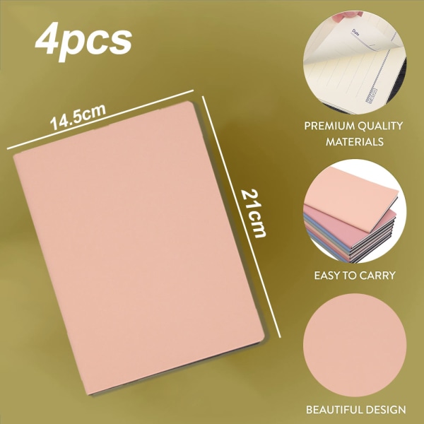 4 exemplarer Journal Notebook, Skrivjournal, Ligg platt, Skrivbord