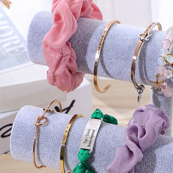 Smyckesdisplayställ Enkel Fashionable Armband Scrunchies Hållare för Hem Smycken Butik Showcase Grå Dubbel Rad