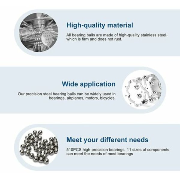 510 st solida precisionskromstål kullagerkulsortiment