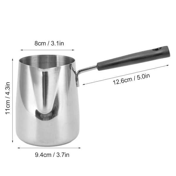 Kaffebehållare Vågskala design 304 rostfritt stål långt handtag värmebeständig mjölkskumkanna 600ml