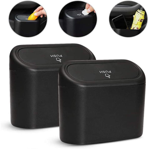 2 st Mini-soptunnor, Multifunktionell Bil-soptunna med Lock-Wate