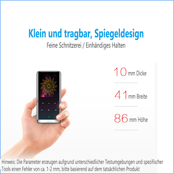 TIMMKOO MP3-spelare med Bluetooth, 4,0" Full Touchscreen MP4 MP3-spelare med högtalare, bärbar HiFi-ljud MP3-spelare med Bluetooth, diktafon,
