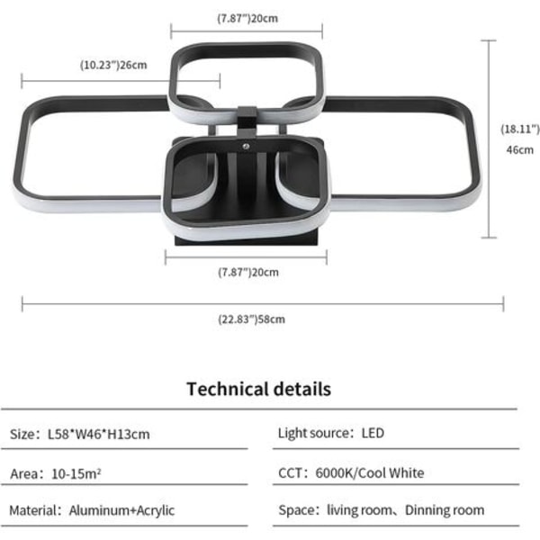 60W LED-taklampa, modern 6000K LED-taklampa