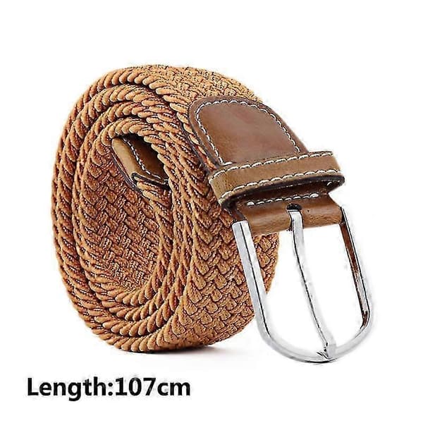 Unisex Elastisk Solid Strikket Lerret Belte Dekorasjon Kvinner Menn Spenne Stropp Klestilbehør wine red