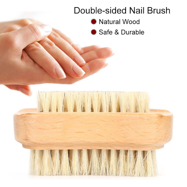 Naturlig nagelborste med dubbla sidor i bokträ för att ta bort död hud och nagelband