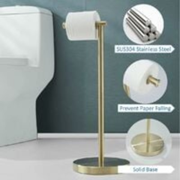 Fritstående toiletpapirholder - Toiletpapirholder stativ - Rullepapirholder til badeværelse - 304 rustfrit stål/børstet guld - Børstet guld rust