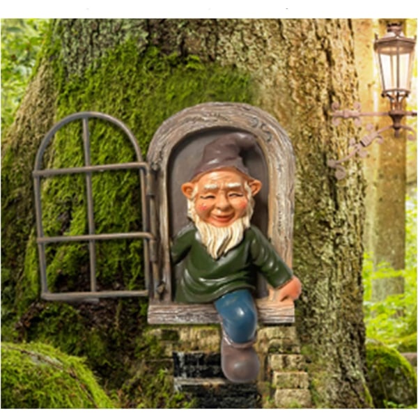 Puutarhatonttu patsas Elf Out The Door Tree Hugger, Garden Peeker