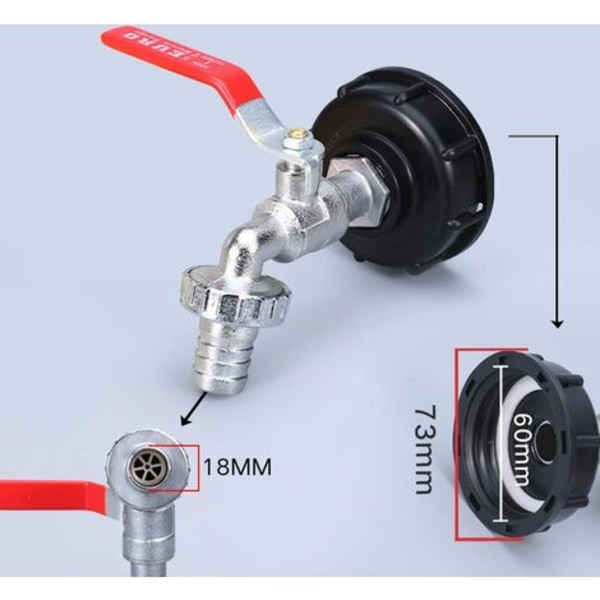 3/4 IBC afløbshane med slangekobling og adapter, grov