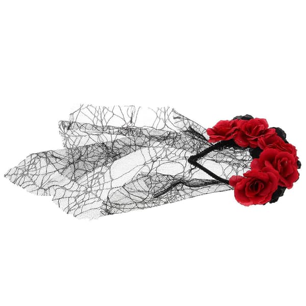 Falsk Rose Sort Hårbåndsslør til Dekoration Halloween