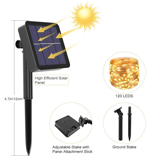 [2-pack] Solcellslampor Utomhus, Litogo 12M 120 LED-lampor
