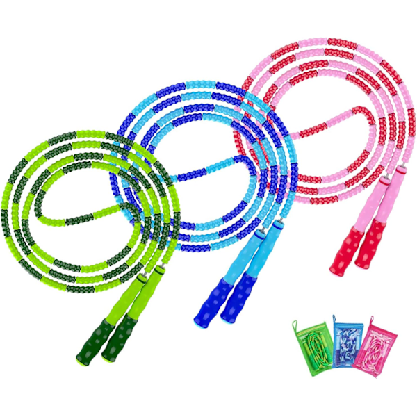 Jump Rope, Adjustable Length Tangle-Free Segmented Soft Beaded Skipping Rope, Fitness Jump Rope for Kids, Man, and Women Weight Loss 9.2 Feet(3-Pack)