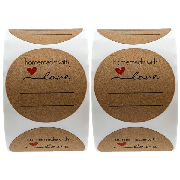 2roll Round Kraft Homemade with Love Sticker with Lines for