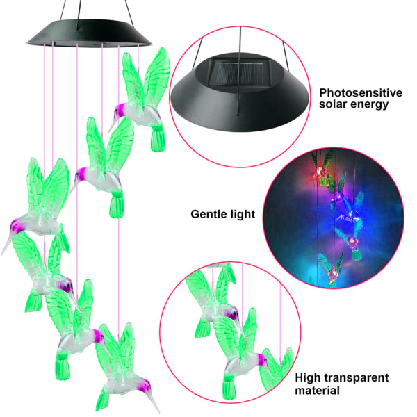 Kolibri/Sommerfugl Fargeskiftende LED Solvindspill for Hjem