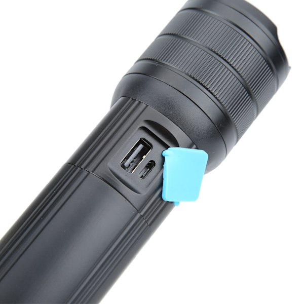 Super Ljus Utomhus LED Ficklampa Vattentät USB Laddningsbar Zoombar för Camping Picknick Klättring svart