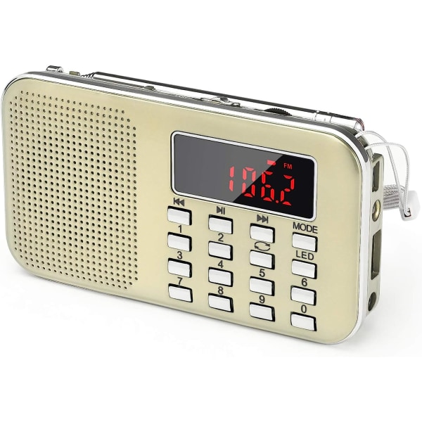 Mini Bärbar Radio AM FM Pocket Radio med LED-ficklampa,