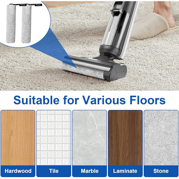 Tineco Floor One S5 / S5 Pro / S5 Pro 2 / S5 Extreme -imurin puhdistajan vaihtoharja ja HEPA-suodatin, 2 harjaa + 2 suodatinta + 1