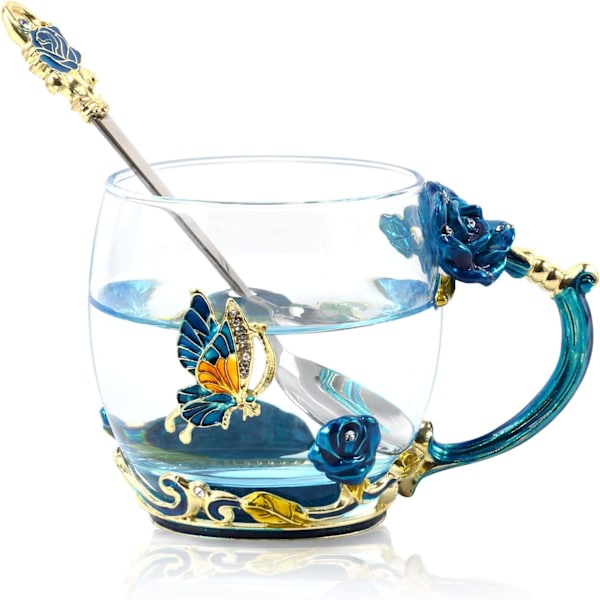330 ml emalj tekopp glas kaffekopp Handgjord Rose tekopp Vale Blue-short