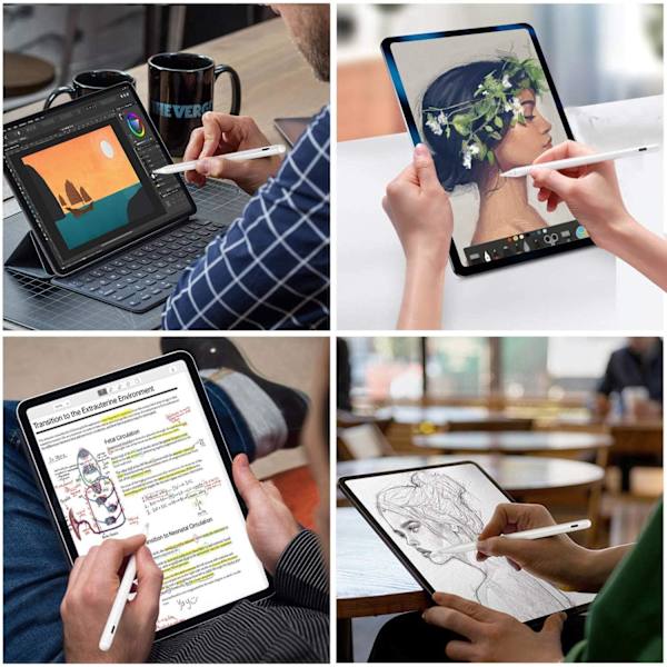 Stylus-penn for iPad-berøringsskjermer, digital blyant, kapasitiv penn 1,0 mm nib Active Stylus-penn med håndflateavvisning for 2018-2020 Apple iPad Pro/Pro