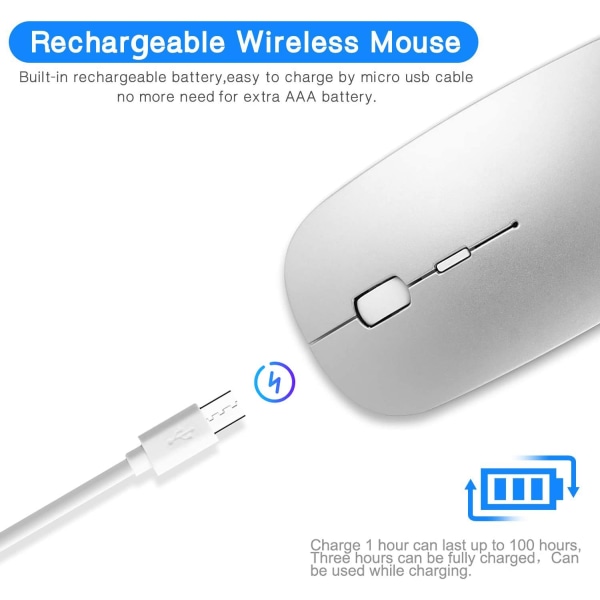 Ultratunn 2.4G kontors trådlös mus Tyst uppladdningsbar mus