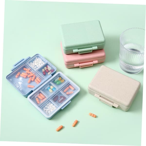 Large Capacity Portable Medicine Box with Pill Compartments - Wheat Straw