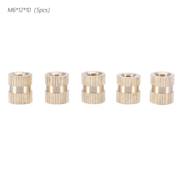 M6 Messing Sylinder Knurlet Rundt Formet Innsatt Embedsmuttere (M6*12*10; 5 stk)