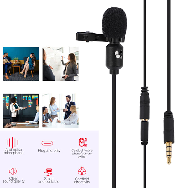 Professionell Lavalier Lapel Mikrofon Kardioid Clip On Lapel Mic för Kamera Telefon Live Sändning Intervjuer