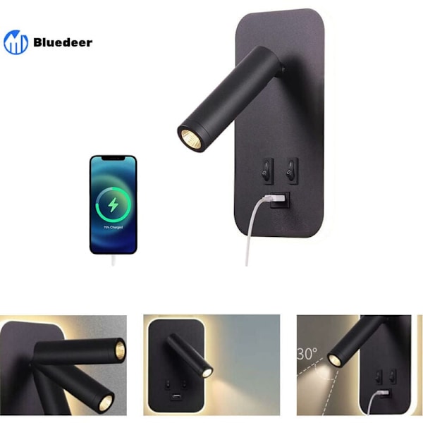 Stilren Justerbar Spotlight, Integrerad USB-port Väggmonterad Läslampa För Mysiga Lässtunder Och Bekväm Laddning I Ditt Sovrum Eller Hem