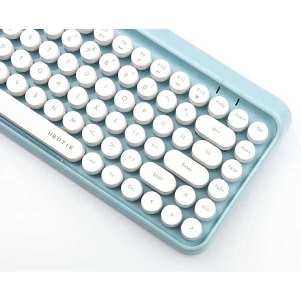 Bärbar Bluetooth Färgglada Dator Tangentbord, Trådlös Mini Kompakt Retro Skrivmaskin Flexibel 84 Tangenter Design Tangentbord (Blå-Vit)