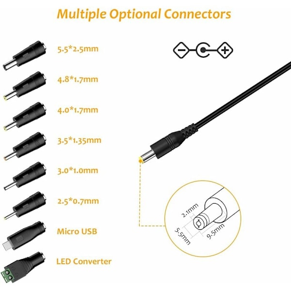 Universal AC til DC Strømadapter 3V 4.5V 5V 6V 7.5V 9V 12V 1A Skiftende Strømforsyning Transformer med 8 DC Stik til Husholdningselektronik,