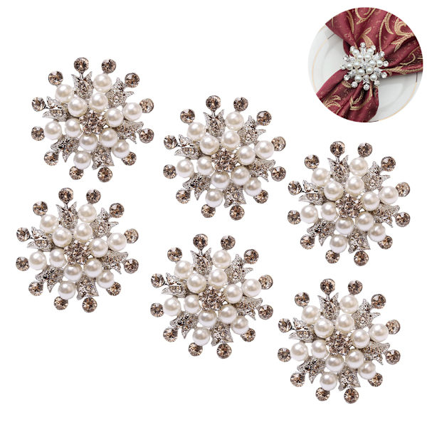 6 stk Serviettringer Sett med Blomsterperle Rhinestone Serviettring