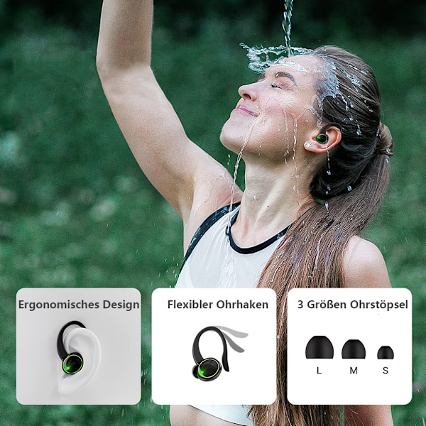 Bluetooth 5.3 Hodetelefoner Sport, In Ear, Trådløs Immersive HiFi med Mikrofon, 40 Timers CVC 8.0 Støydempende Øretelefoner, IP7 Vanntett Trådløs