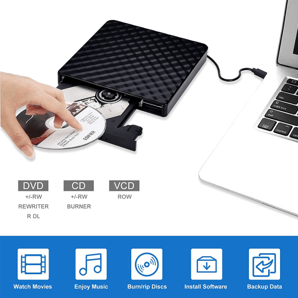 Eksternt DVD-drev, USB 3.0 Type-C brænder, læser, bærbar til pc, bærbar computer, stationær computer, MacBook, Mac, Windows 7/8/10