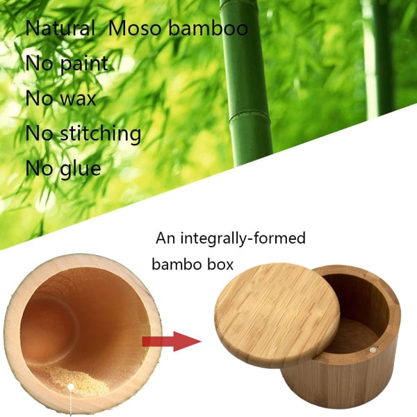 Bambu suolalaatikko, suolasäiliö kannella, suolasirotin, kulho