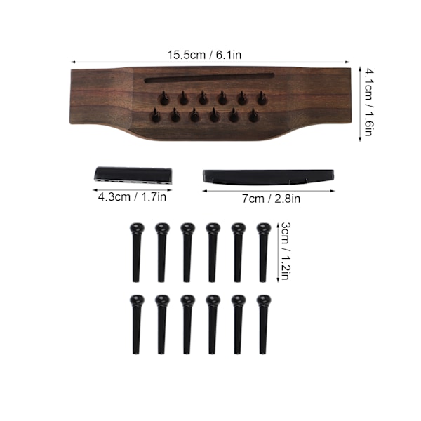 15-delad set 12-strängad gitarr rosenträbrygga gitarrbrygga mutter sadel svart stift för utbyte