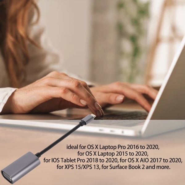 Typ C till VGA-adapterkabel 1080P-stöd Anti-Slip-design USB C till VGA-adapter för bärbar telefon surfplatta
