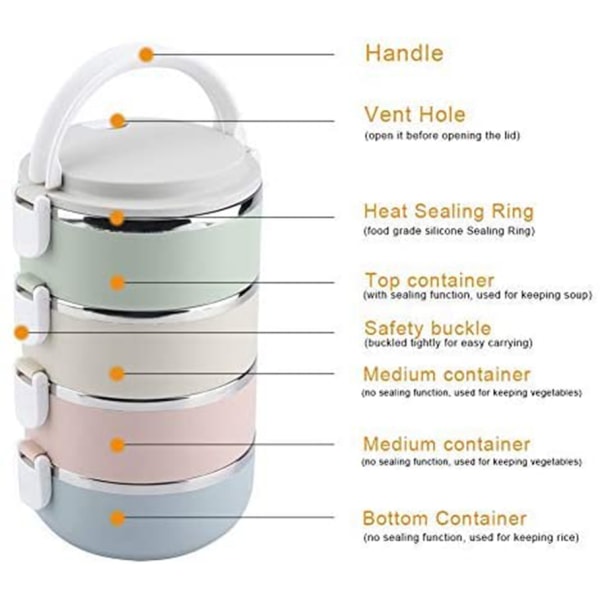Thermal kannettava Bento Box -ruokasäiliö (neljä kerrosta