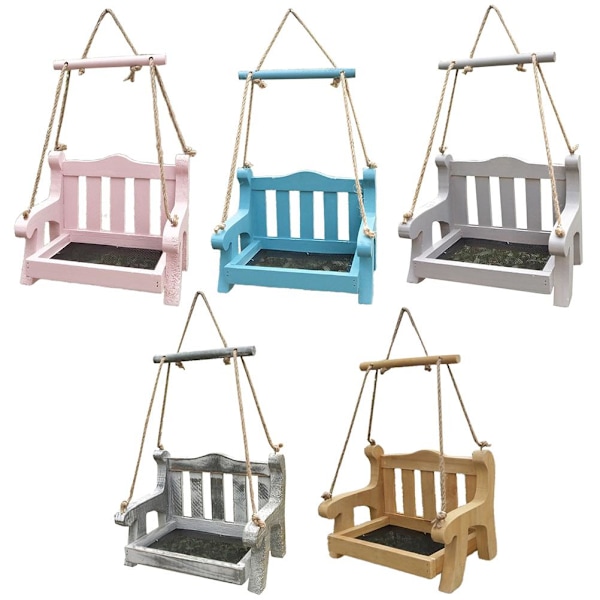Fuglefoder Swing Hængende Fuglefoder Træ Stol Form Swing Fuglefoder til Vindueskarm Træ