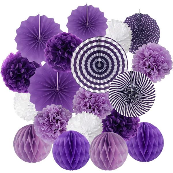 19 kappaletta silkkipaperipompomeja, paperituulettimia ja