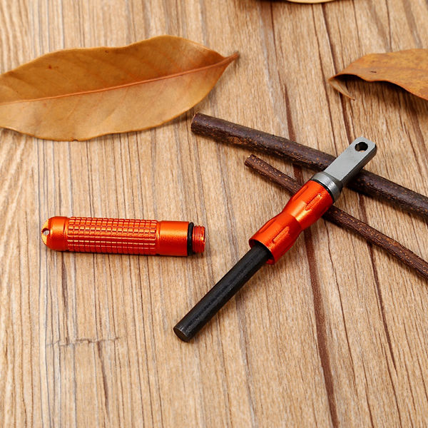 Ficklampa för överlevnad i naturen EDC Legering Vattentät Magnesium flinta CNC redskap (Orange)