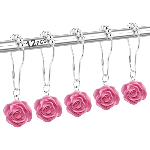 12ST Duschdraperikrokar Ringar för badrum, dekorativ ros