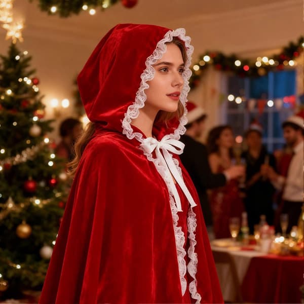 Fehekskappe – Blød fløjl og hætte – til julekostume og temafester Red 60cm